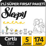 Sleepy Extra 5 Numara Organik Cırtlı Bebek Bezi 174 Adet
