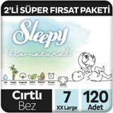Sleepy Bio Natural 7 Numara Organik Bantlı Bebek Bezi 120 adet