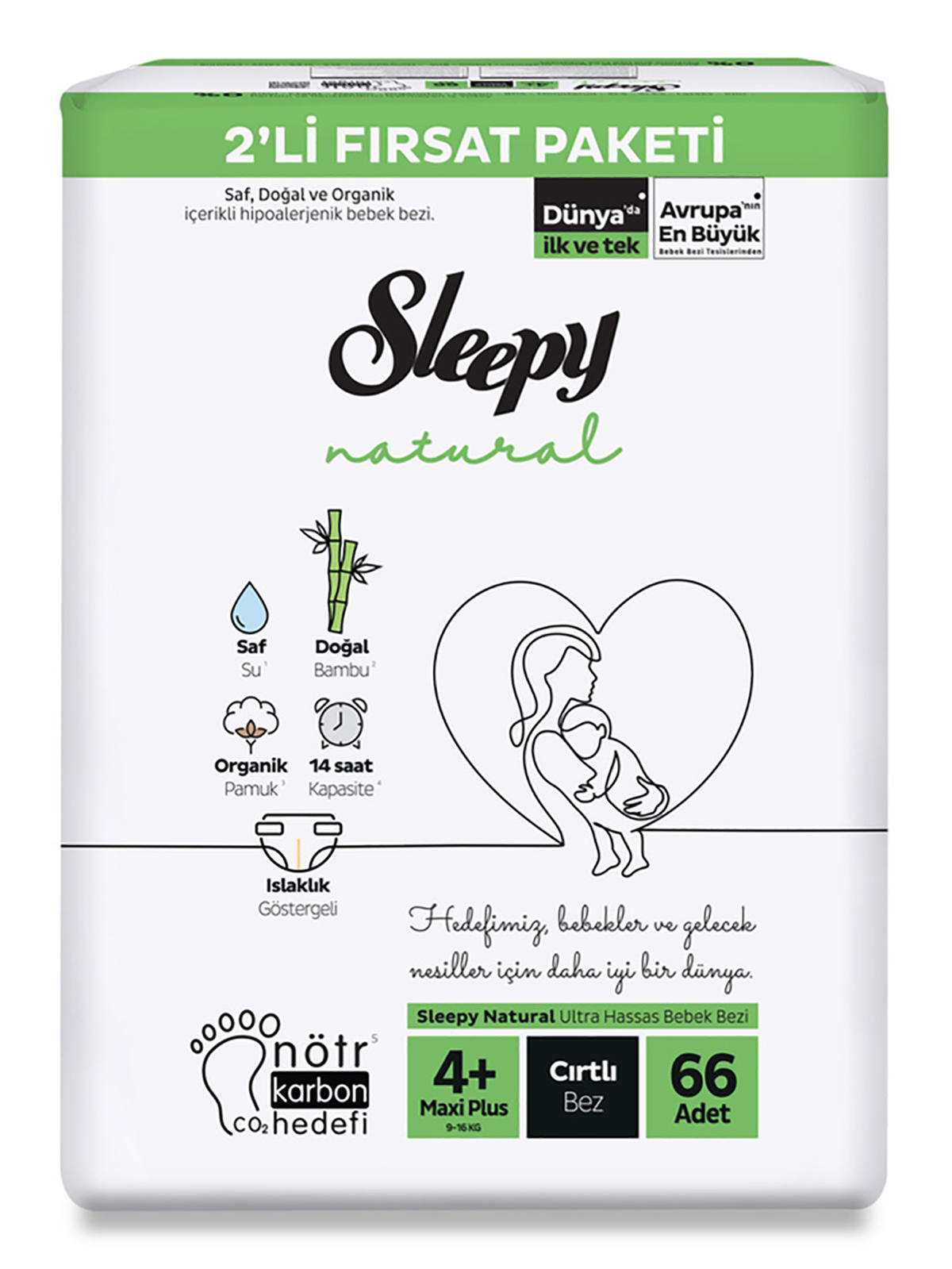 Sleepy Natural 4 Numara Organik Cırtlı Bebek Bezi 66 Adet