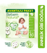 Bebem Natural 6 Numara Organik Bantlı Bebek Bezi 80 adet