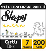 Sleepy Extra 7 Numara Organik Cırtlı Bebek Bezi 200 adet