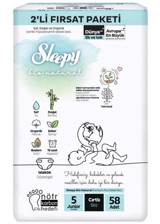 Sleepy Bio Natural 5 Numara Organik Cırtlı Bebek Bezi 58 Adet