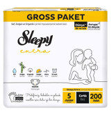 Sleepy Extra 5 Numara Organik Cırtlı Bebek Bezi 200 adet