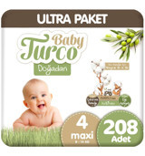 Baby Turco Doğadan 4 Numara Organik Cırtlı Bebek Bezi 208 Adet
