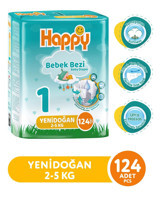 Happy Yenidoğan 1 Numara Bantlı Bebek Bezi 2x62 Adet