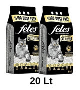 Feles Tozsuz Topaklanan İnce Taneli Aktif Karbonlu Bentonit Kedi Kumu 2x10 lt