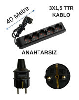 Avarson 3x1.5 TTR 3500 W Topraklı 5'li 40 m Uzatma Kablosu Siyah