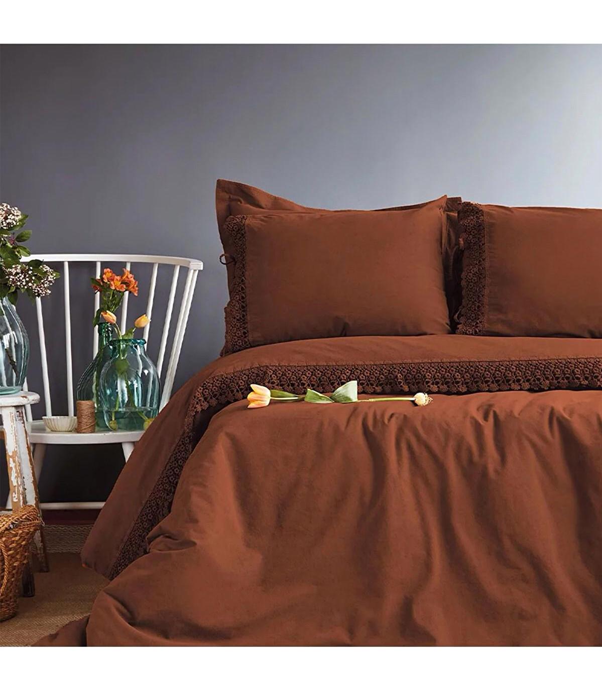 İssimo Daisy Pamuklu 4 Mevsim 200 x 220 cm Çarşaflı Desenli Çift Kişilik Nevresim Takımı Kiremit