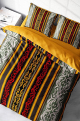 Monohome Ribbon Baroque Style Klasik Pamuklu 4 Mevsim 200 x 220 cm Çarşaflı Desenli Çift Kişilik Nevresim Takımı Çok Renkli