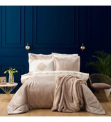 Karaca Home Maira Pamuklu 4 Mevsim 200 x 220 cm Çarşaflı Desenli Çift Kişilik Nevresim Takımı Krem