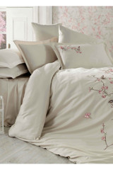 Dantela Butterfly 3D Saten 4 Mevsim 200 x 220 cm Çarşaflı Çiçekli Çift Kişilik Nevresim Takımı Bej