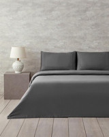 English Home Saten 4 Mevsim 200 x 220 cm Çarşaflı Düz Çift Kişilik Nevresim Takımı Antrasit