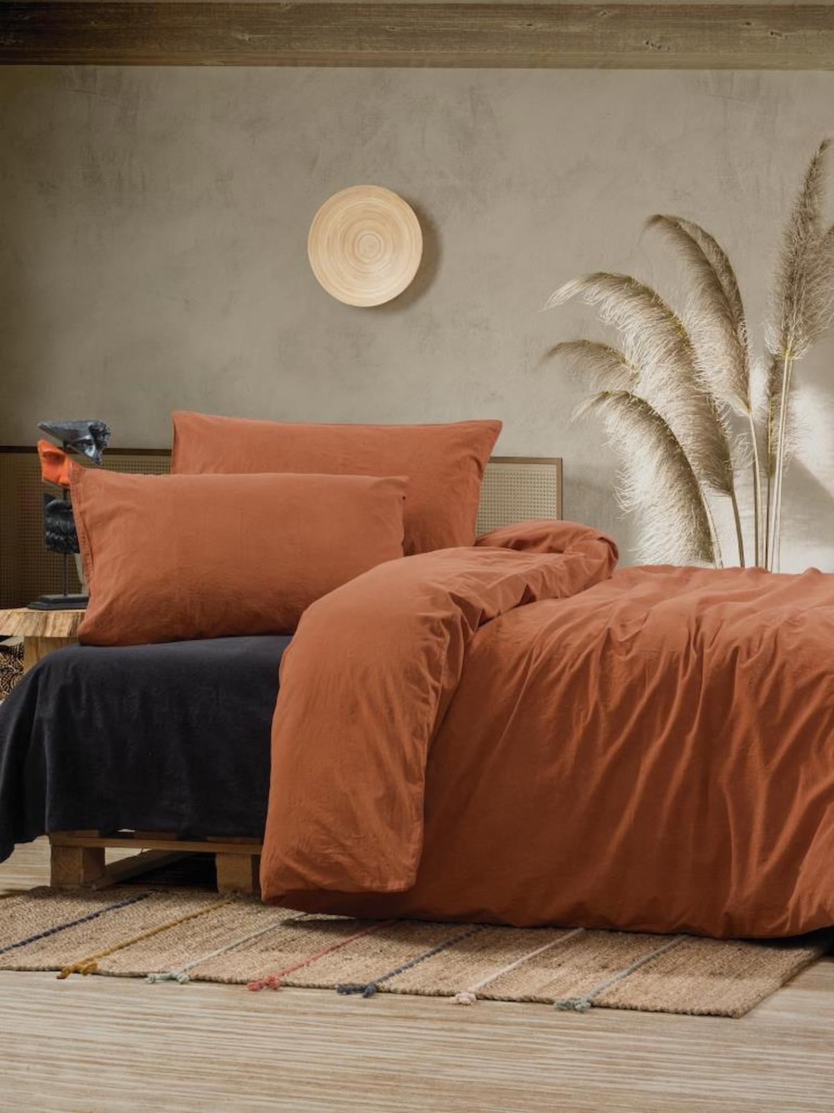 Cotton Box Crash Pamuklu 4 Mevsim 200 x 220 cm Çarşaflı Düz Çift Kişilik Nevresim Takımı Tarçın