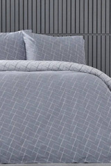 Doqu Home Glimmer Pamuklu 4 Mevsim 200 x 220 cm Çarşaflı Çizgili Çift Kişilik Nevresim Takımı Gri