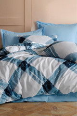 Çeyiz Diyarı Andri Pamuklu 4 Mevsim 200 x 220 cm Çarşaflı Desenli Çift Kişilik Nevresim Takımı Mavi