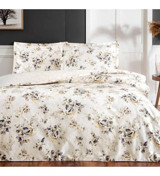Taç Maisy Saten 4 Mevsim 200 x 220 cm Çarşaflı Çiçekli Çift Kişilik Nevresim Takımı Krem