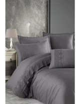 Clasy Valinor V6 Saten 4 Mevsim 200 x 220 cm Çarşaflı Dantelli Çift Kişilik Nevresim Takımı Gri