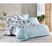 Nevresim Dünyası Moda Günce Ranforce 4 Mevsim 200 x 220 cm Çarşaflı Lastikli Desenli Çift Kişilik Nevresim Takımı Mavi