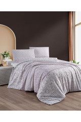Mulberry Hazal Pamuklu 4 Mevsim 200 x 220 cm Çarşaflı Çiçekli Çift Kişilik Nevresim Takımı Lila