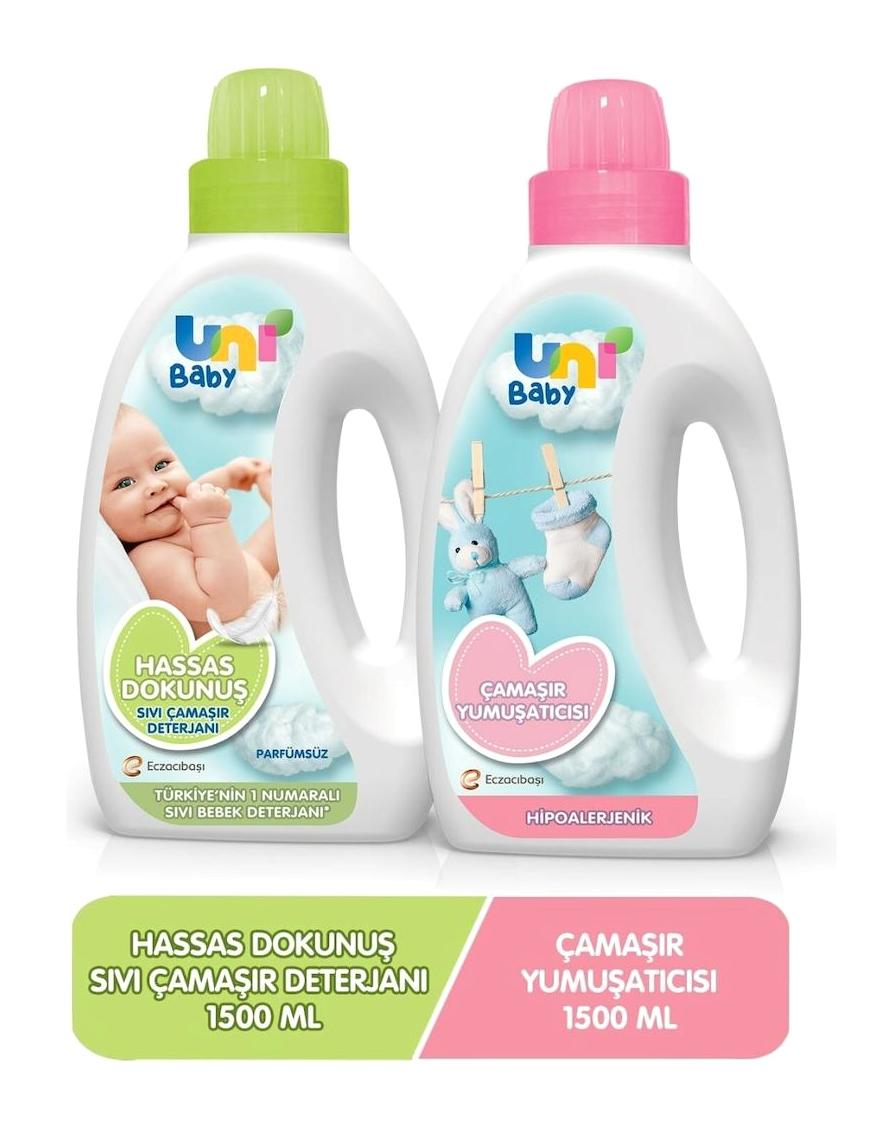 Uni Baby Hassas Dokunuş 2x1500 ml Sıvı Bebek Deterjanı + 1500 ml Sıvı Yumuşatıcı
