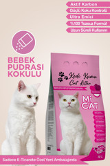 Mi Cat Bebek Pudralı Topaklanan İnce Taneli Aktif Karbonlu Bentonit Kedi Kumu 10 lt