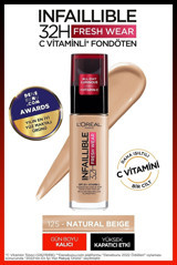 L'Oreal Paris Infaillible 32H Fresh Wear Natural Beige 125 Güneş Koruyuculu Likit Şişe Fondöten 30 ml