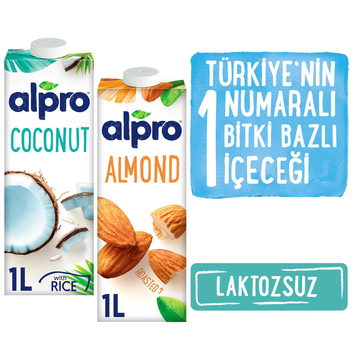 Alpro Laktozsuz Pastörize Badem-Hindistan Cevizi Süt 2'lix1 lt