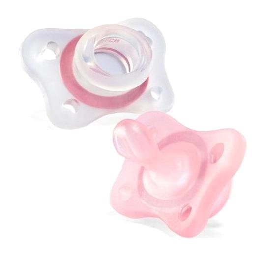 Chicco Physioforma 2-6 Ay Ortodontik Yenidoğan Damaklı Silikon 2'li Emzik Şeffaf-Pembe