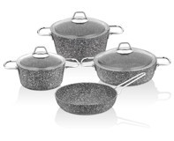 Taç Mastercook 7 Parça Cam Kapaklı Çelik Saplı Granit Tencere Seti