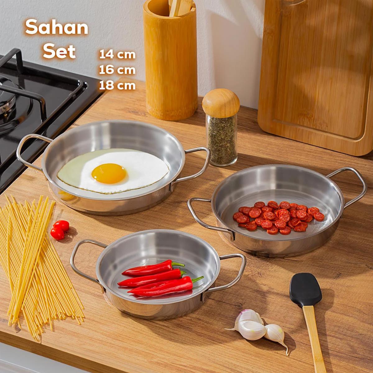 Porsima 3 Parça Kapaklı Çelik Saplı Çelik Tava Seti