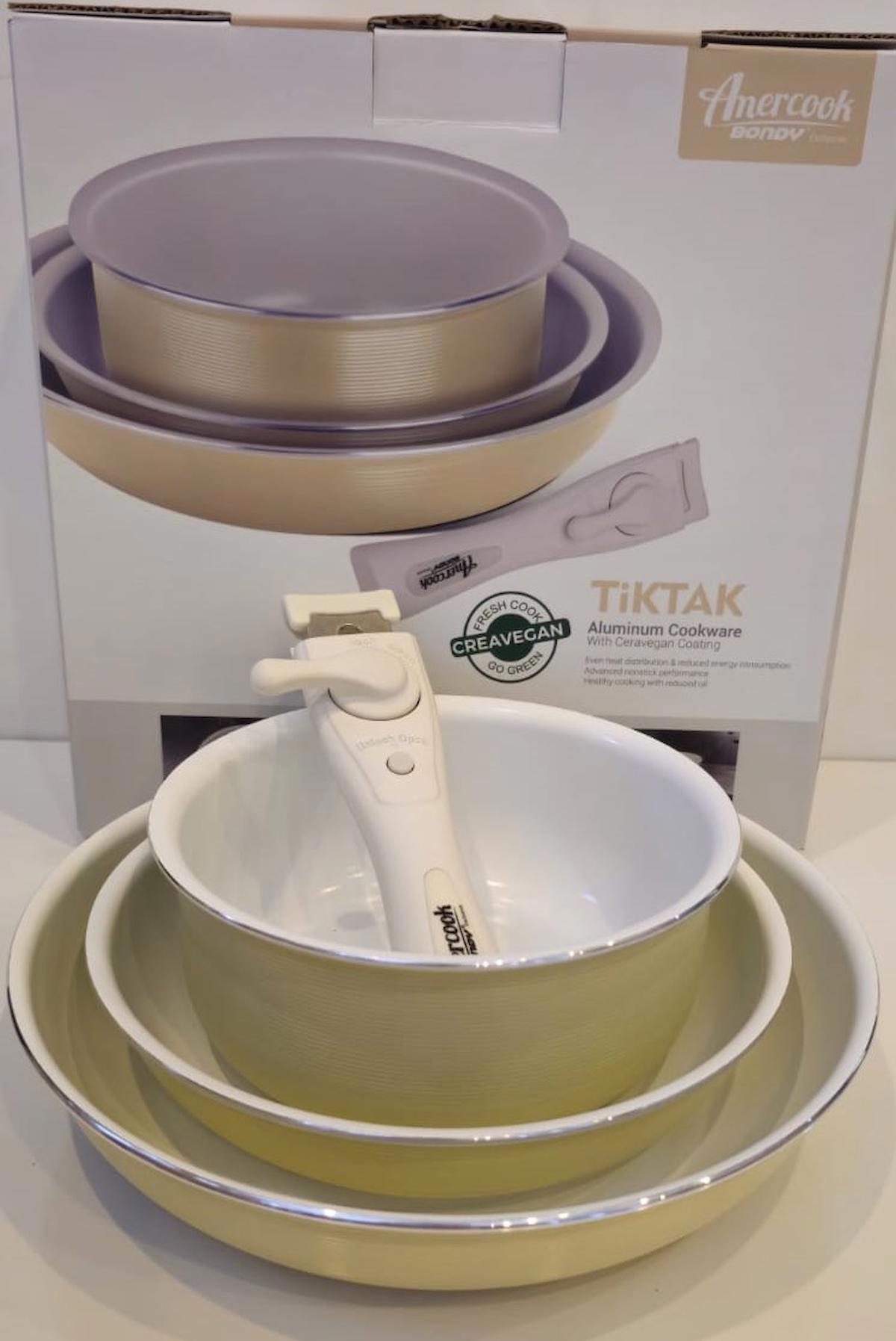Amercook Bondy AB004 4 Parça Kapaklı Bakalit Saplı Seramik Tencere Seti