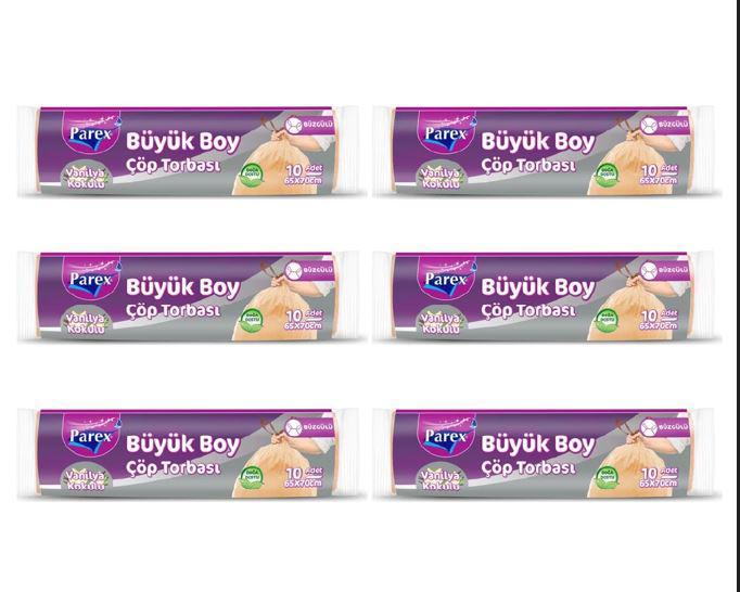 Parex Vanilya Kokulu Büzgülü Büyük Boy 65x70 cm Çöp Poşeti 6x10 Adet Sarı
