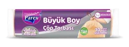 Parex Vanilya Kokulu Büzgülü Büyük Boy 65x70 cm Çöp Poşeti 10x10 Adet Sarı