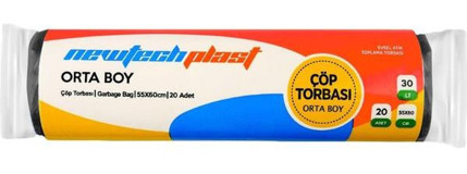Newtechplast Orta Boy 55x60 cm Çöp Poşeti 20 Adet Siyah