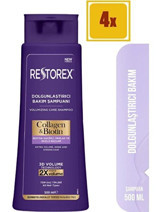 Restorex Collagen&Biotin Düz Saçlar İçin Parabensiz Kremsiz Şampuan Unisex Şampuanı 4x500 ml