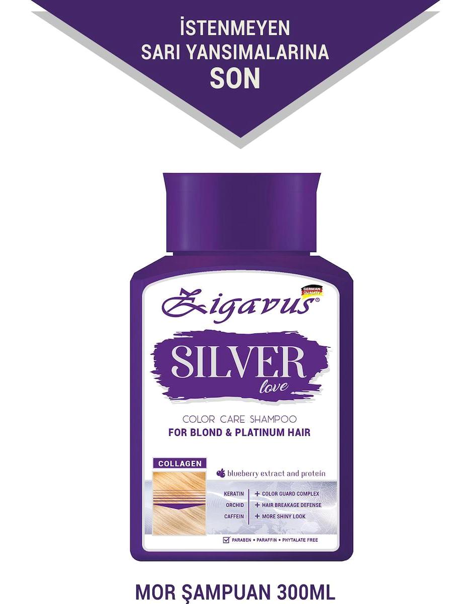 Zigavus Silver Love Boyalı Düz Saçlar İçin Keratin Parabensiz Kremsiz Şampuan Unisex Şampuanı 300 ml