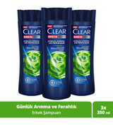 Clear Kepek Karşıtı Düz Saçlar İçin Kremsiz Şampuan Erkek Şampuanı 3x350 ml