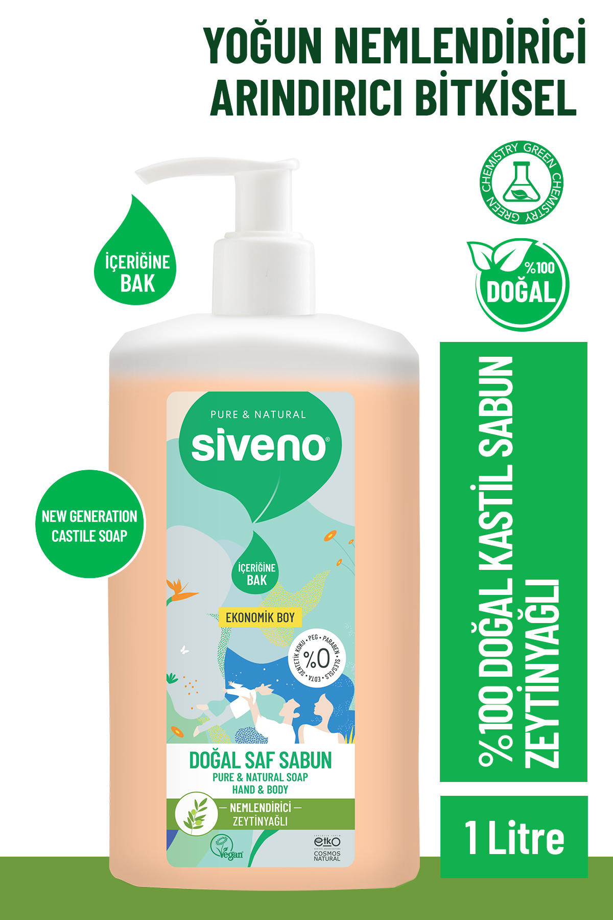 Siveno Arındırıcı Zeytinyağlı Parabensiz Nemlendiricili Organik 1 lt Sıvı Sabun