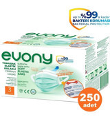 Evony Tek Kullanımlık 3 Katlı Lastikli Telli 5x50 Adet Yetişkin Maske
