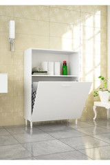 Modilayn Kirli Çamaşır Kapaklı Raflı Çok Amaçlı Dolap Beyaz 100x75 cm
