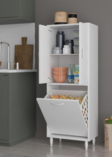 Modilayn Kirli Çamaşır Sepetli Düzenleme 2 Kapaklı 2 Raflı Çok Amaçlı Dolap Beyaz 138x55 cm