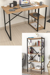 Bofigo Kitaplıklı 75x34x120 cm Metal-Yonga Levha Gövdeli Ceviz-Siyah Çalışma Masası