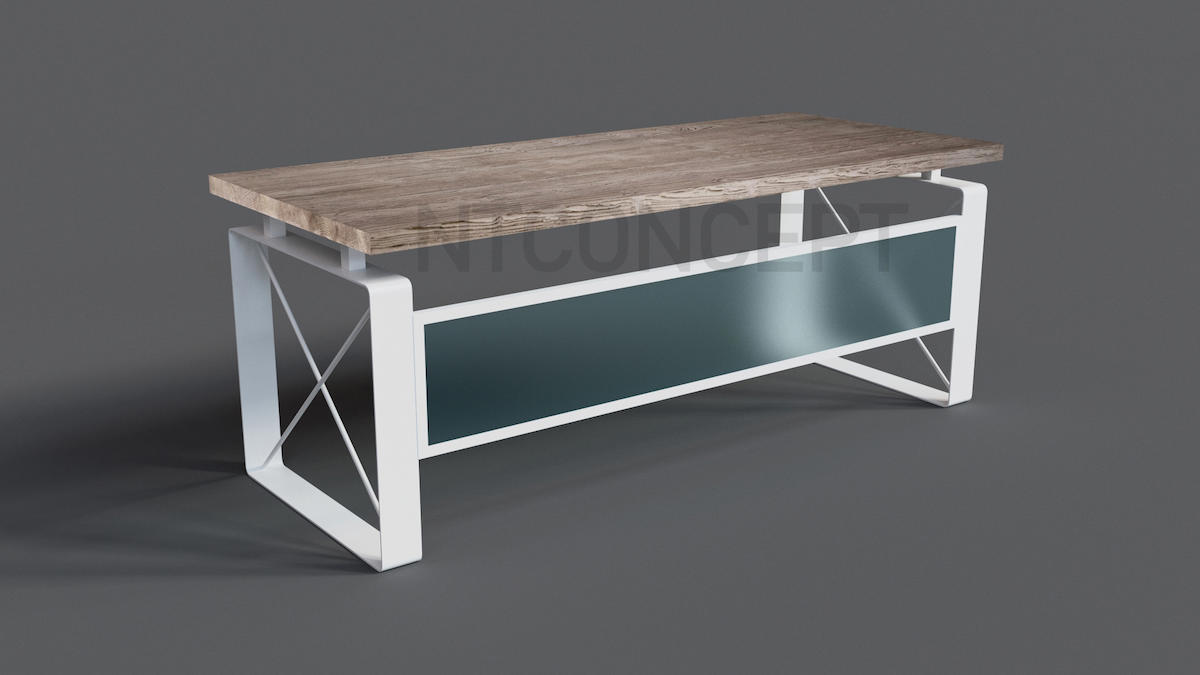 Ntconcept Levva 76x100x100 cm Ahşap Gövdeli Metal Ayaklı Beyaz Çalışma Masası