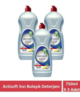 Actisoft Plus Limon Kokulu Sıvı El Bulaşık Deterjanı 3x750 ml