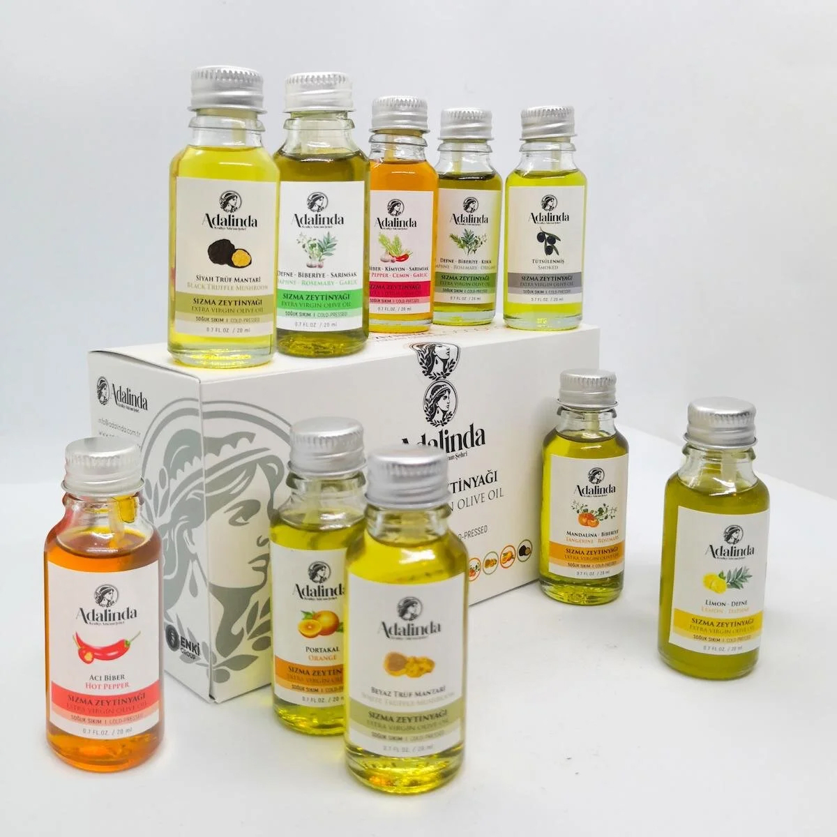 Adalinda Gurme Set Organik Polifenolsüz Soğuk Sıkım Cam Sızma Zeytinyağı 10x20 ml