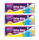 Parex Güçlü Kokulu Orta Boy 55x60 cm Çöp Poşeti 3x15 Adet Mavi