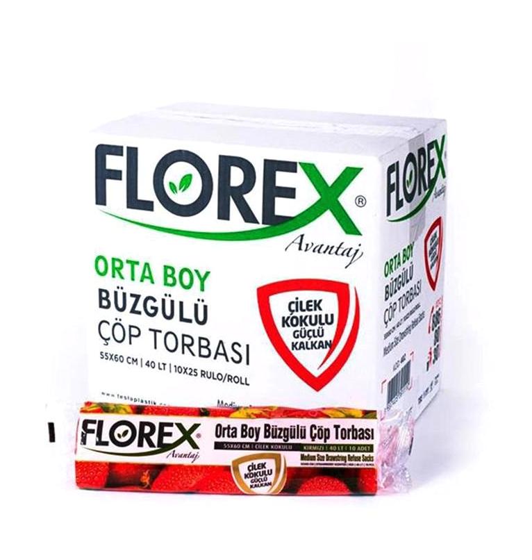 Florex Çilekli Kokulu Büzgülü Orta Boy 55x60 cm Çöp Poşeti 25x10 Adet Kırmızı