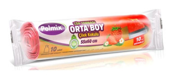 Polmix Çilekli Kokulu Büzgülü Orta Boy 55x60 cm Çöp Poşeti 5x10 Adet Kırmızı