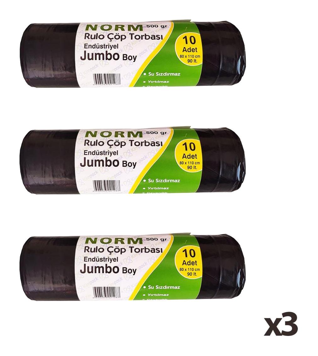 Norm Endüstriyel Kokulu Jumbo Boy 80x110 cm Çöp Poşeti 3x10 Adet Siyah