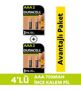 Duracell 1.2 V 750 mAh Ni-Mh AAA / İnce Kalem Şarjlı 4'lü